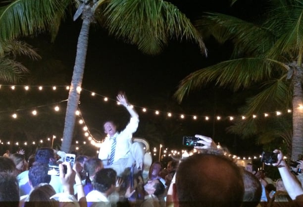 Groom gets on Chair for Hora - Outdoor Wedding Dj