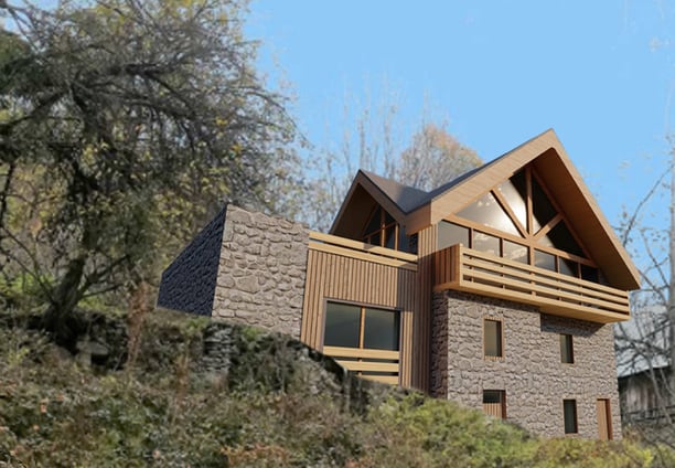Étude de transformation d’un ancien chalet en résidence moderne tout en conservant son cachet alpin.
