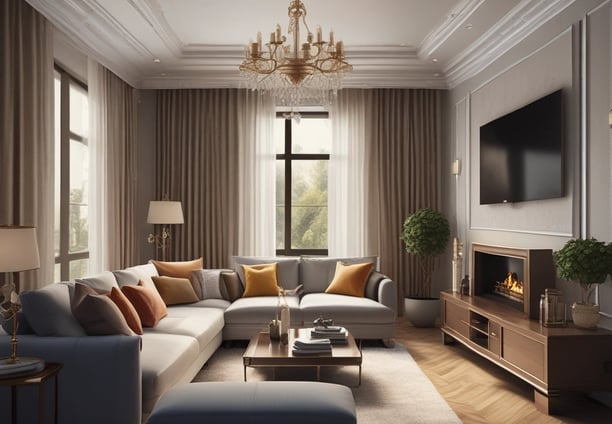 A row of modern apartment buildings with red and green facades, featuring multiple windows and a flat roof. Below them is a street lined with parked cars. The sky is clear and blue, suggesting a sunny day.