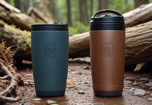 A hand holding a clear plastic tumbler with a green and white logo featuring a siren. The tumbler has a lid and straw, and it is held against a wooden, textured background.