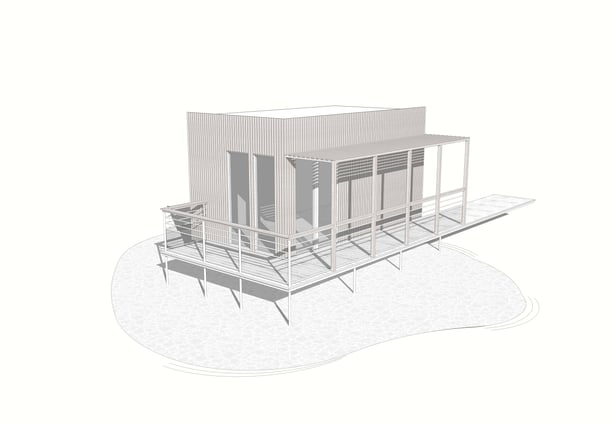 Visualisation 3D de chalets en bois avec vue sur lac, pensés pour une intégration paysagère optimale.