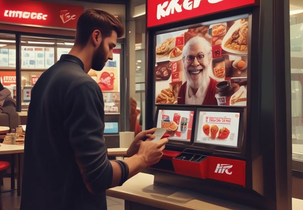 A large digital screen displays a complex pattern resembling a maze or circuit board. The design is composed of bright blue lines and dots, interspersed with small red lights scattered throughout. In the foreground, a silhouette of a person is visible, observing the intricate display.