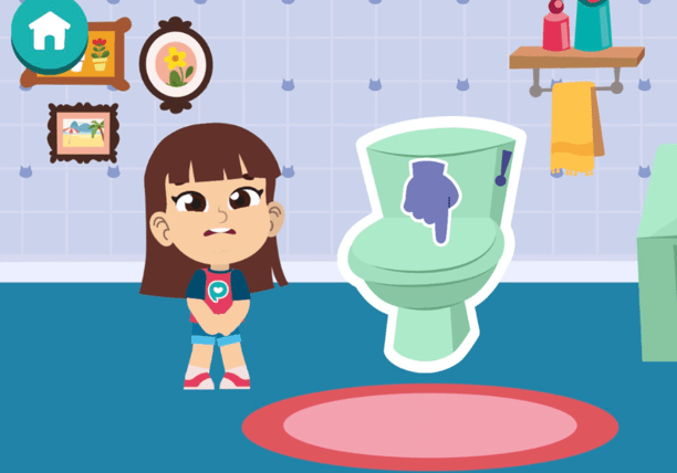 Poikilingo app: kids play activities that are part of their daily lives, like going to the toilet