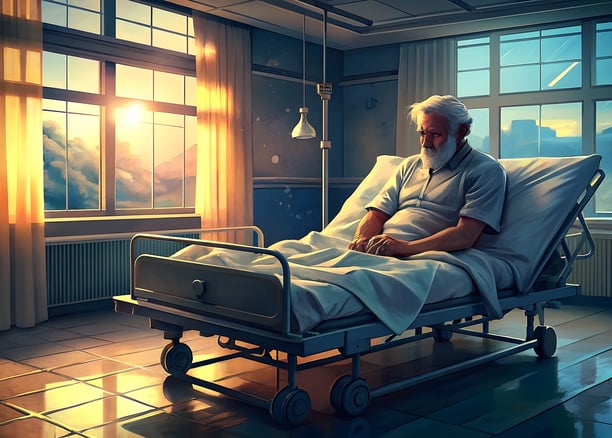 a man in a hospital bed with a hospital bed