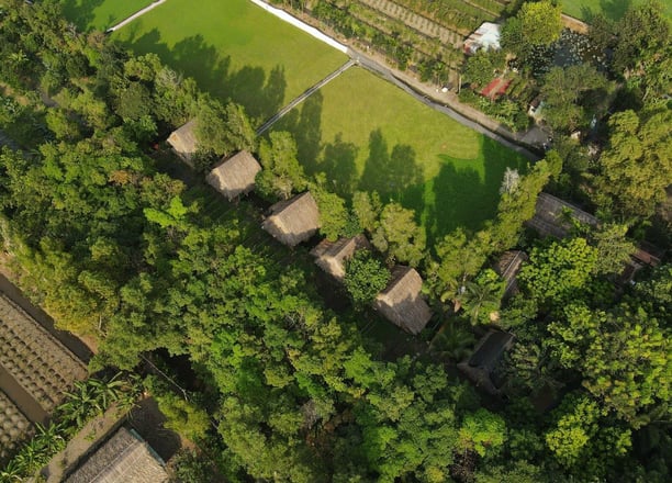 Aerial view of Saigon Garden Homestay nestled in the Vietnamese countryside.