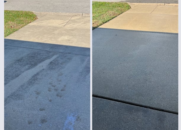 Before and after driveway pressure washing