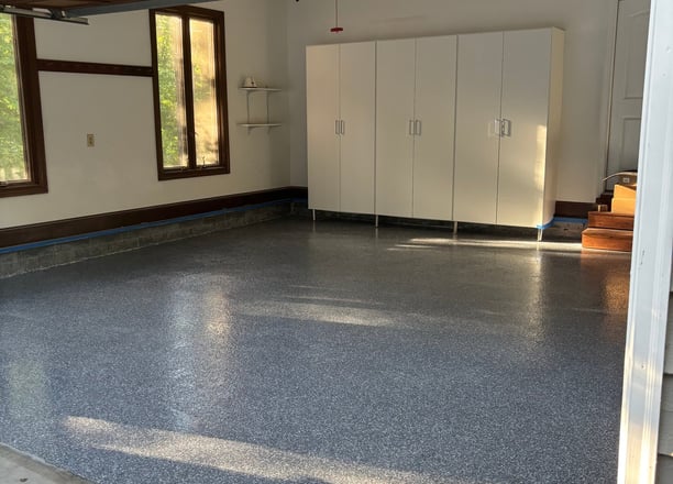 garage with epoxy floor installed by our company