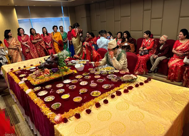 Bride and groom at Dulha Bhoj