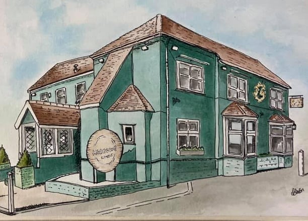 a drawing of a pub from the outside