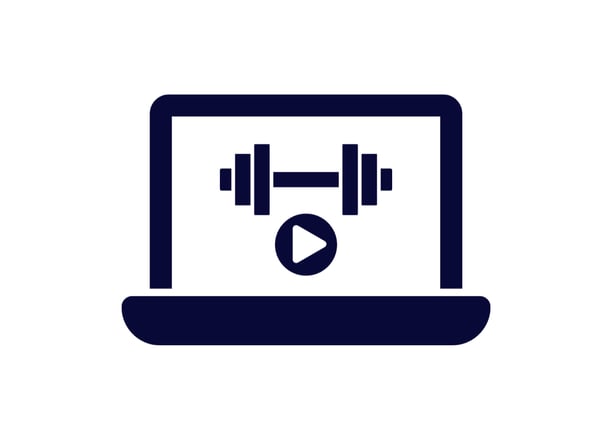 An illustration of a laptop with a dumbbell as the background