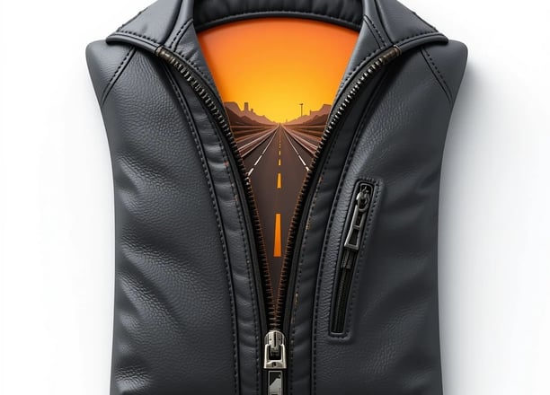 Leather Jacket with an image of the road inside 