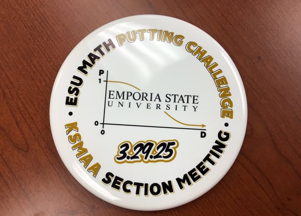 A disc golf putter with the phrase "ESU Math Putting Challenge."