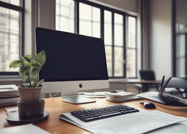 A modern office building with large glass windows. In front of the building, there is a green sign with a plug symbol and the letters 'EY'. Surrounding the area are neatly trimmed bushes.