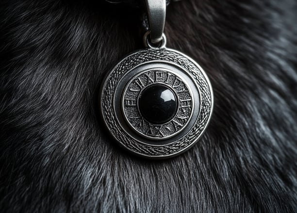 Médaillon pour chien incrusté d'onyx