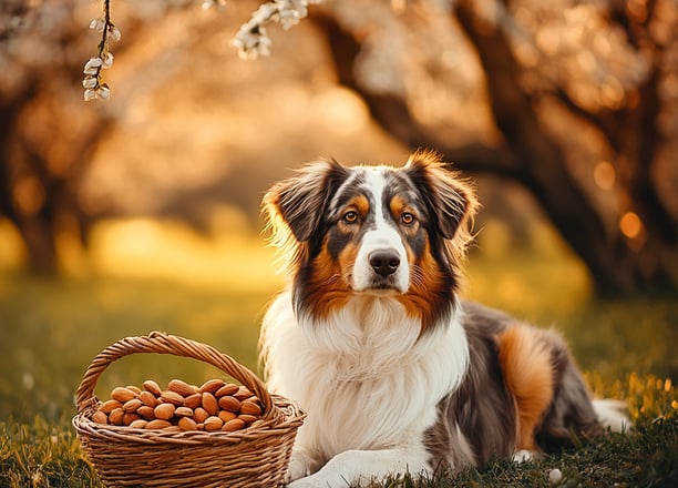 chien près d'un amandier