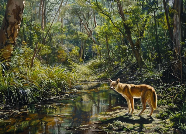 Dingo australien près de tea tree citronné