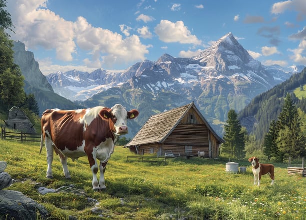 Bouvier de l'Entlebuch près d'une vache