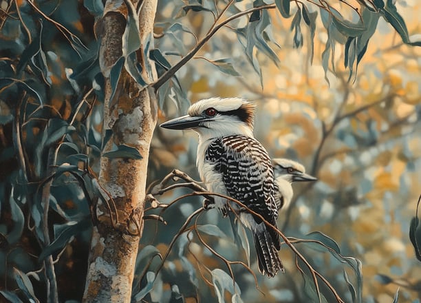 Kookaburra dans eucalyptus radié