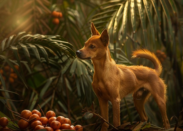 Basenji à côté de fruits