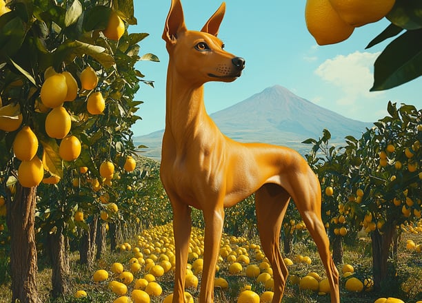 Cirneco dell’Etna dans les citrons