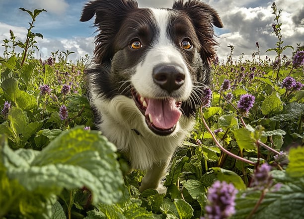 Border collie dans menthe poivrée