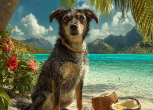 Chien polynésien en bord de plage