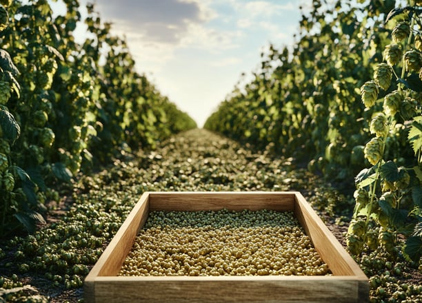 Levure de bière dans champ de houblon