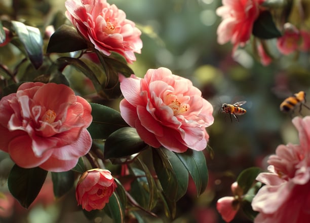 Camélias et abeilles
