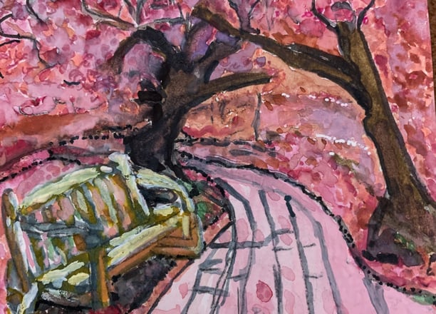 inks, watercolors and acrylic paints are the general medium used for each painting.