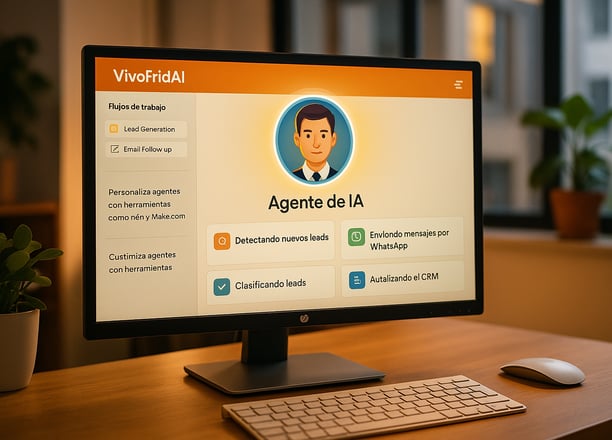 imagen de un ordenador con una gui de vivofridai para un agente de iinteligencia artificial