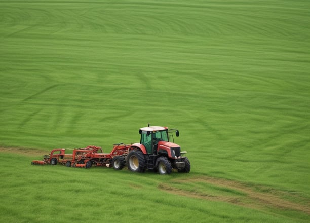 Workers are engaged in roadwork under an overpass with construction equipment and traffic cones. Palm trees and city buildings are visible in the background, along with a partially cloudy sky. One worker stands on a trailer filled with equipment, while another worker operates a tool on the ground. The third worker is standing near the middle, observing the work.