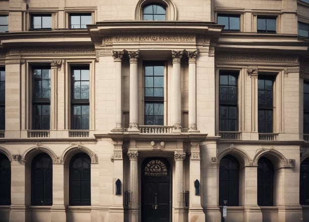 A Bank of America branch with a prominent red sign and blue lettering. A large steam pipe is emitting white steam in front of the building. There are people standing in front of the bank, visible through the windows.