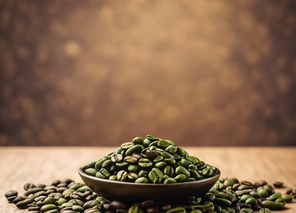 a bag of coffee beans next to a pile of coffee beans