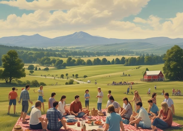 A family of four poses for a portrait outdoors, framed by a dark, rectangular opening. The setting is within a forest, with trees visible in the background. The family looks content and close-knit, with the parents and two children all focusing on the camera.