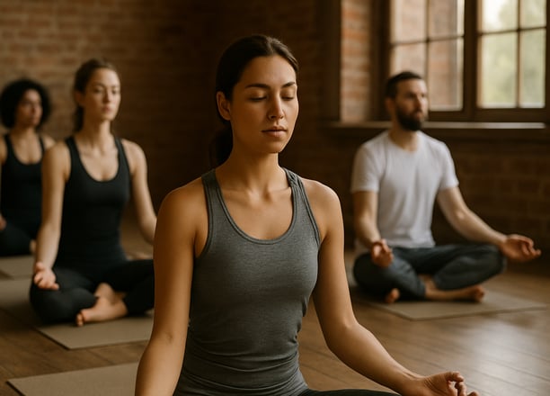 a woman sitting in a yoga pose