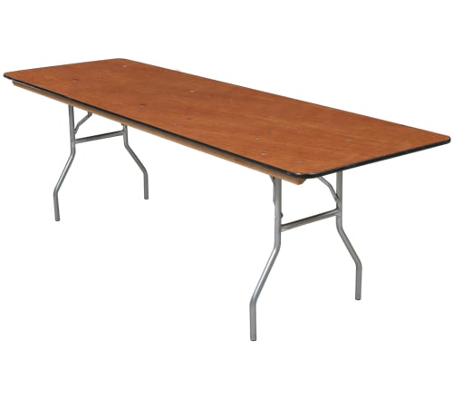 a rectangular table with a wooden table top