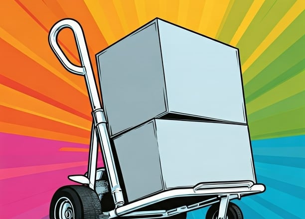 local moving dolly with boxes on top in a cartoon like image