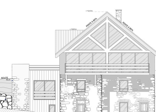 Étude de transformation d’un ancien chalet en résidence moderne tout en conservant son cachet alpin.