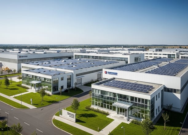 industrial space with solar panels on the roof
