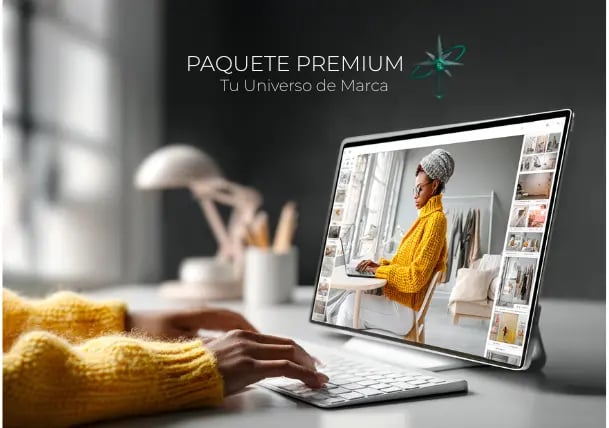Profesional trabaja en tablet editando imagen con Paquete Premium de Egremy Digital, universo de marca y branding premium.