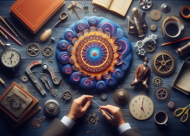 as coaching and hypnosis a person holding a clock and a clock on a table