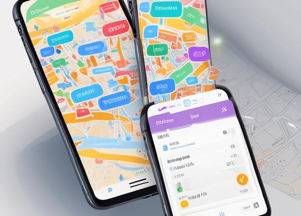 A smartphone displaying application screen, featuring a colorful logo and tagline 'Everyday AI companion'. The background consists of blurred images of digital applications such as Google Flights, Hotels, and Maps, suggesting various functionalities.