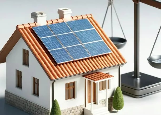 maison avec des panneaux sur le toit coté sud nord est ouest