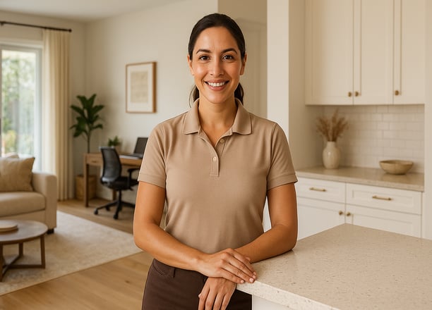 dust be gone employee smiling after cleaning a house in phoenix, az