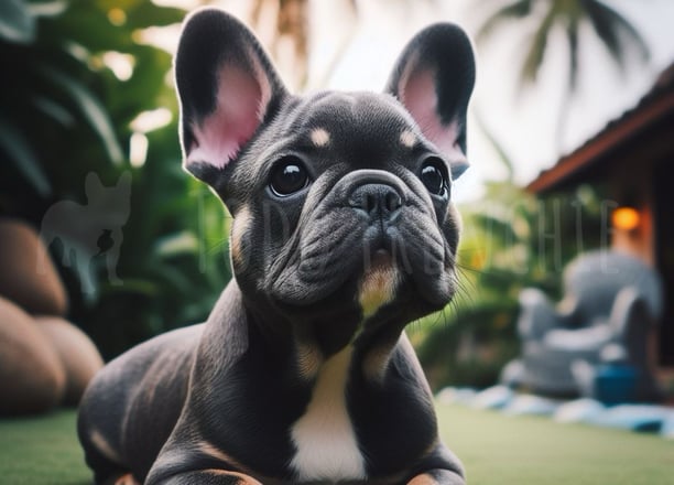 Bulldog Frances hembra en el jardín