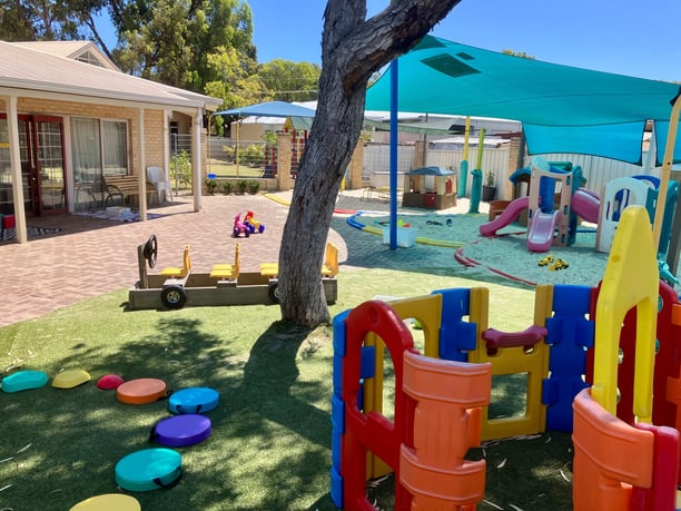 Teeny Trailblazers expansive outdoor space filled with equipment to keep everyone busy.