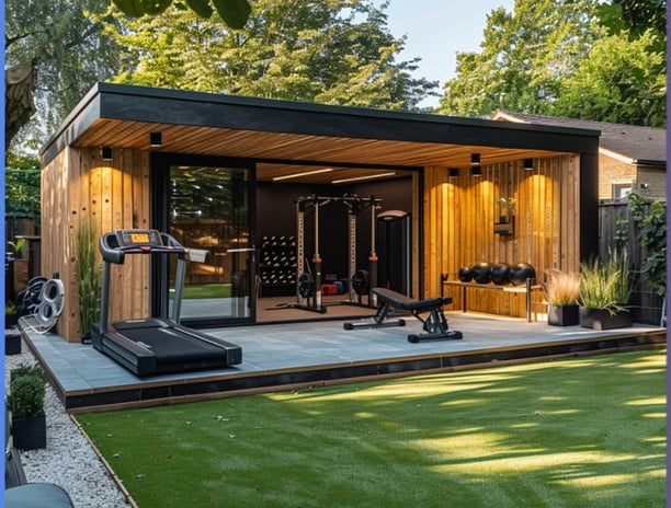 an outdoor garden home gym pod modular room