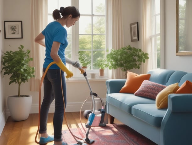 A person cleans the interior of a yellow taxi, with reflections of trees visible on the car window. The person appears to be focused on their task, using a red cloth to wipe the inside of the window. There is a blue car parked in the background.