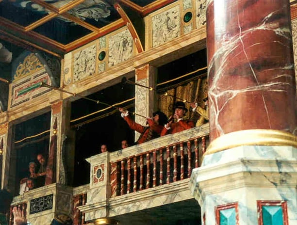 Shakespeare's Globe musicians in gallery