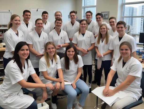 An art studio setting with several artists seated and sketching. A model stands on a platform draped in a blue garment. The lighting is dim and atmospheric, focusing on the central figure. The artists are engaged in their work, capturing the essence of the scene with their drawing materials.